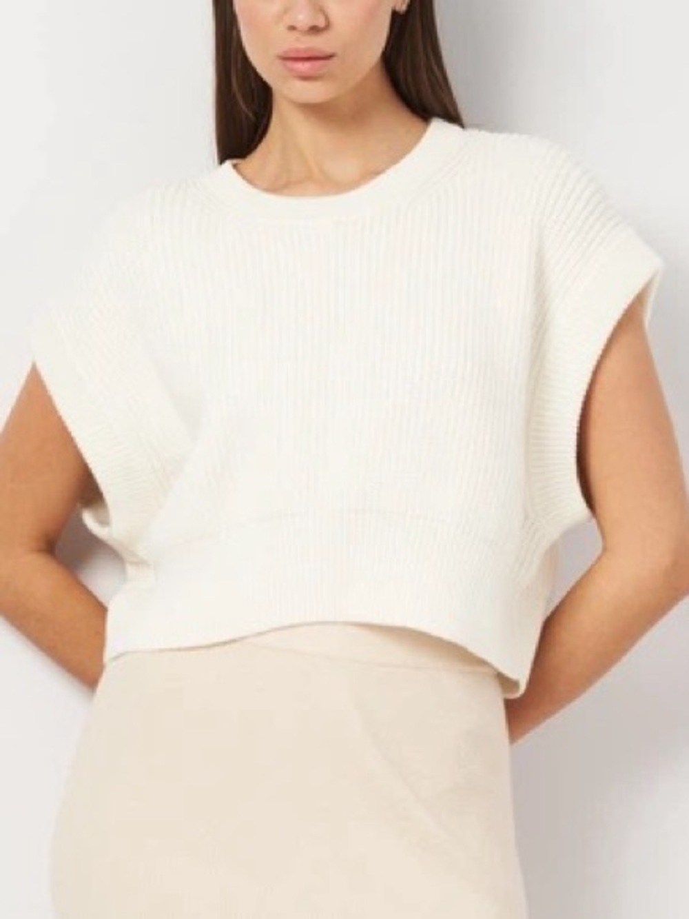 Zara Oversized Ribbed Knit‎ Sweater Vest White- Size Small